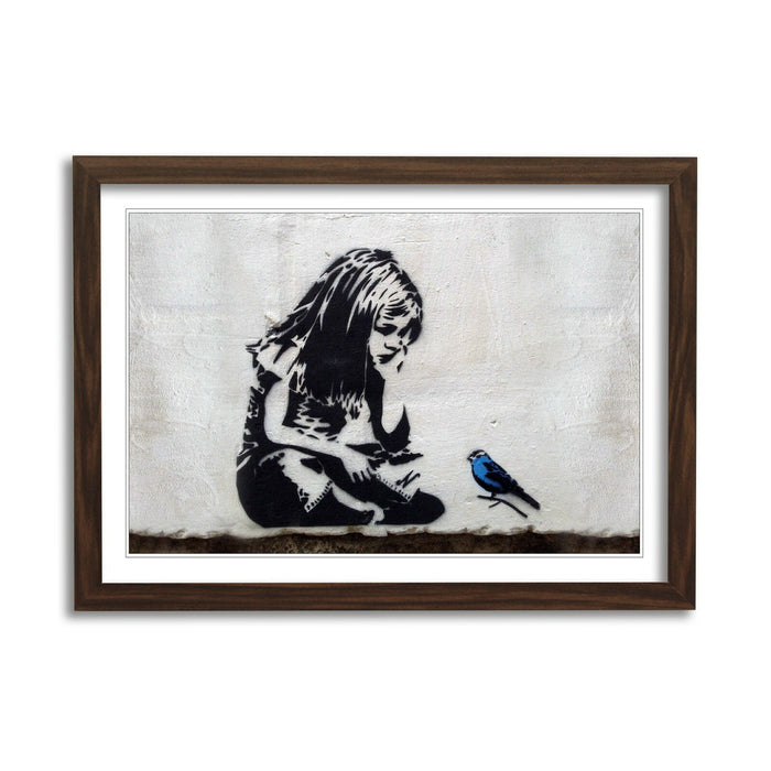LITTLE GIRL BLUE BIRD FRAMED STREET ART POSTER PICTURE PRINT 4 SIZE BANKSY STYLE