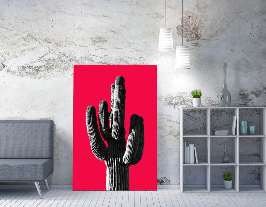 TRENDY POP ART CACTUS RED BACKGROUND -CANVAS WALL ART PRINT ARTWORK DEEP FRAMED