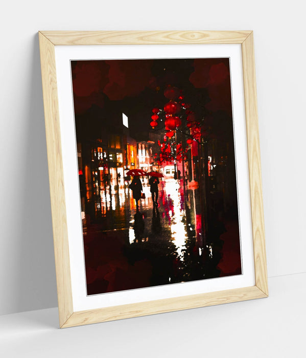 Framed Wall Art Poster - Umbrellas Night Art Print | Handmade UK Wall Decor