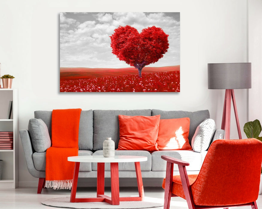 Heart Shaped Canvas Art - Black White Tree Leaf Wall Art With Premium Varnish Finish