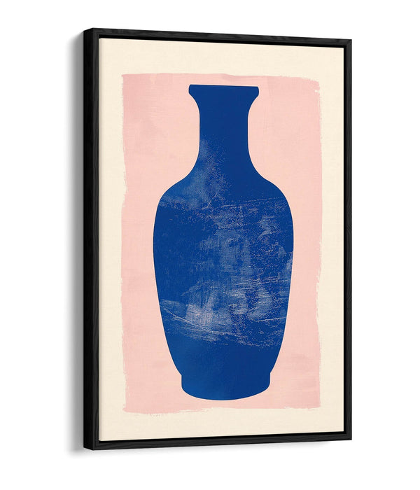 Canvas Wall Art - Minimalist Blue Vase Silhouette | Float Effect, Handmade UK
