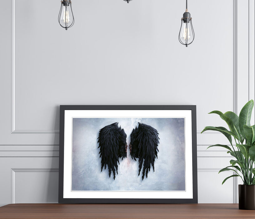 FALLEN BROKEN ANGEL BLACK WINGS STREET ART FRAMED POSTER PICTURE PRINT BANKSY