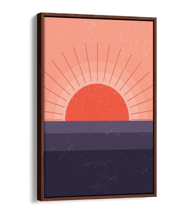 Canvas Wall Art Print - Minimalist Pink Sunset & Blue Sea Float Effect, Ready To Hang