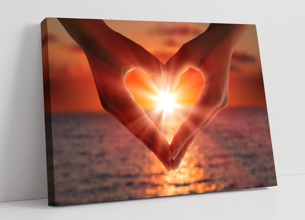 Heart Shaped Hands Canvas – Romantic Sunset Wall Decor | Handmade UK Print