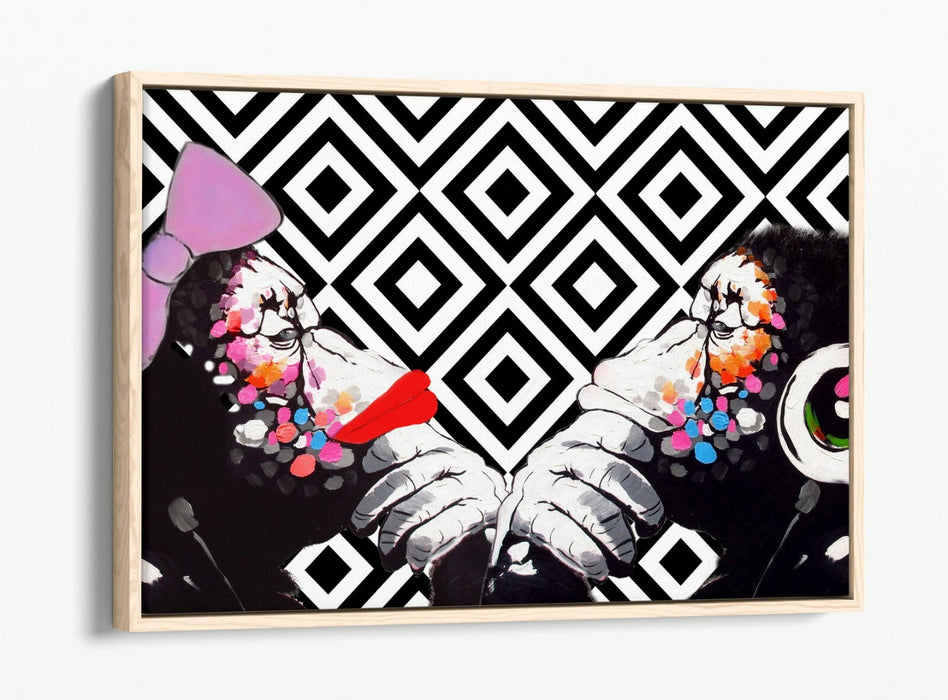 BANKSY MONKEY THINKERS DUO -FLOAT EFFECT CANVAS WALL ART PIC PRINT- BLACK WHITE