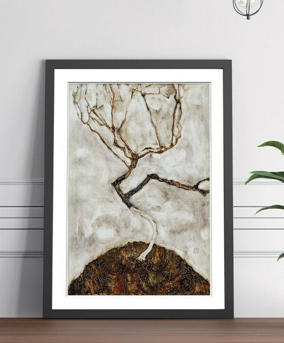 Framed Wall Art – Egon Schiele Small Tree Artwork with Woodgrain Frame Finish