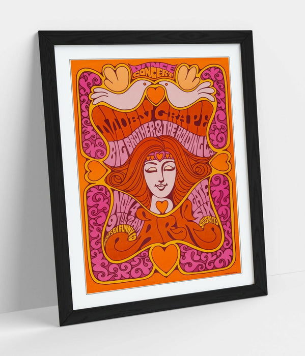 Vintage Music Poster – Psychedelic Wall Art With Woodgrain Frame & Archival Ink Print