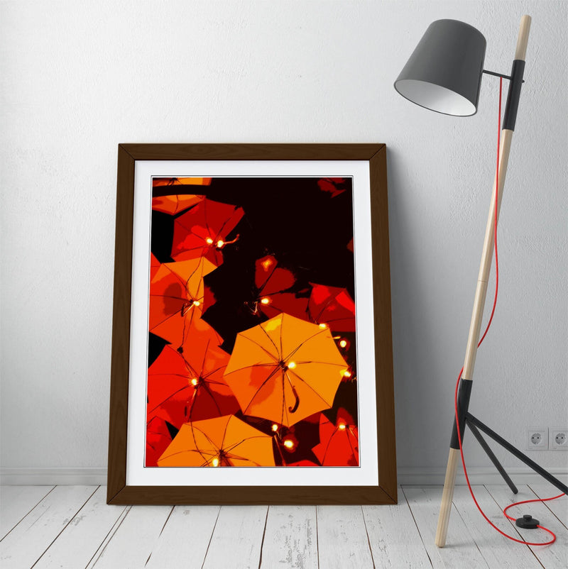Framed Wall Art - Orange Yellow Umbrella Poster Print | Handmade UK Decor