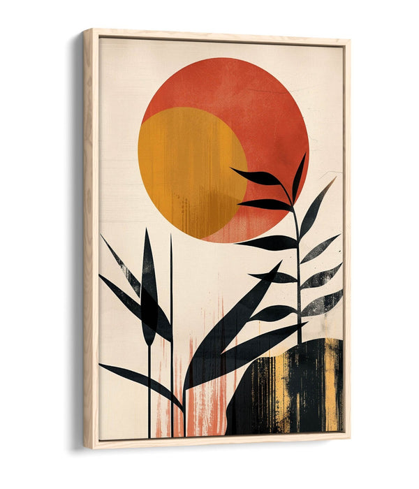 Boho Canvas Art - Minimalist Wall Decor | Sun And Plants Print | Float Effect Canvas