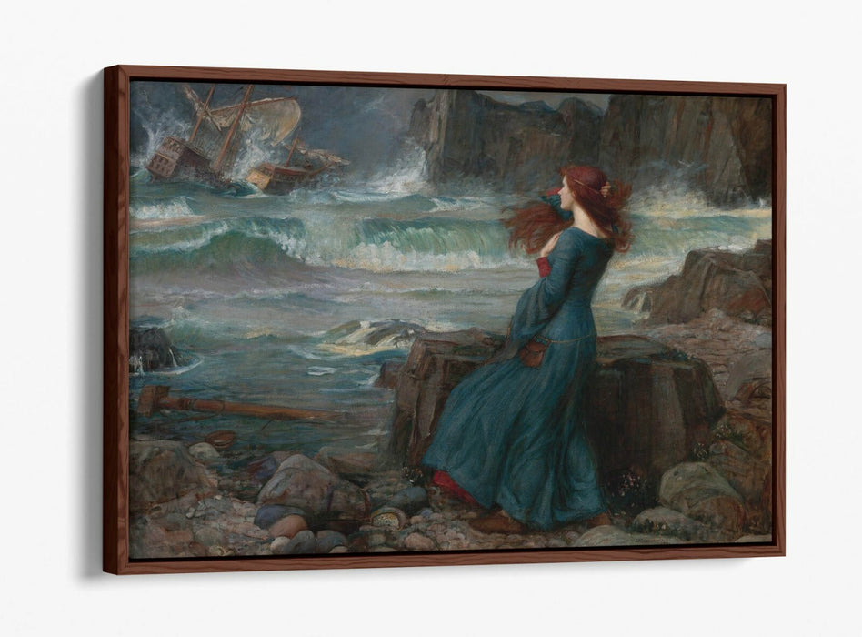 WATERHOUSE MIRANDA THE TEMPEST -FLOAT EFFECT CANVAS WALL ART PIC PRINT- GREEN