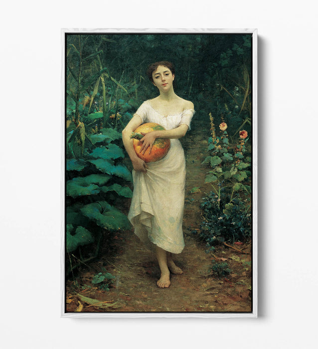 Canvas Wall Art - Fausto Zonaro Girl Carrying Pumpkin | Float Effect Canvas Print