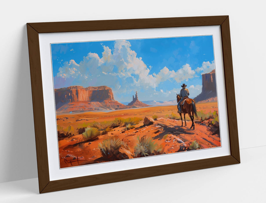 Framed Wall Art Poster – Cowboy Wall Decor | Orange Desert Art Print, Ready to Hang