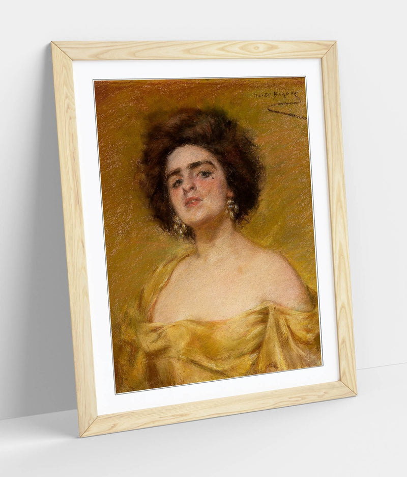Framed Wall Art Poster - 'Alice Pike Barney, Laura In Yellow' Handmade Matte Paper Print