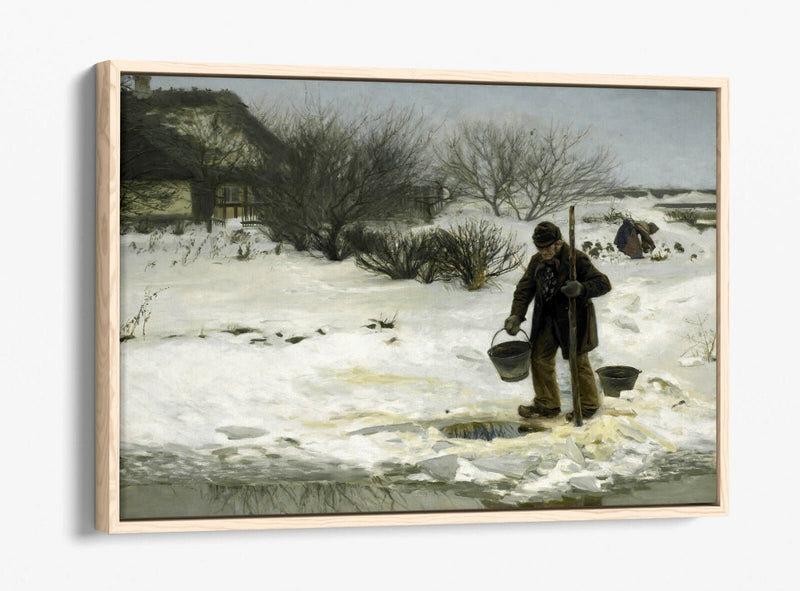 Canvas Wall Art - Snowy Landscape Print With Float Effect Premium Frame