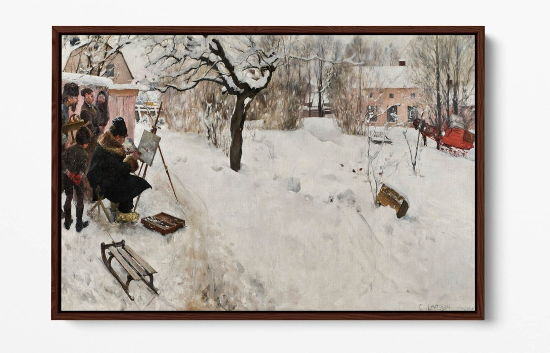 Float Effect Canvas Art – Carl Larsson Winter Painting Print on MDF Frame