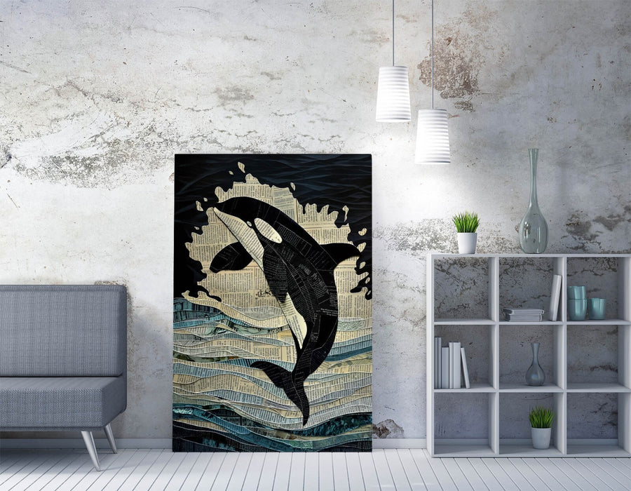 Orca Canvas Wall Art – Handmade Book Page Collage Canvas Print with Premium Varnish Finish