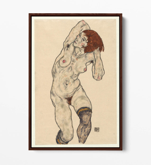 Canvas Wall Art - Egon Schiele Nude With Stockings | Float Effect Print On MDF Frame