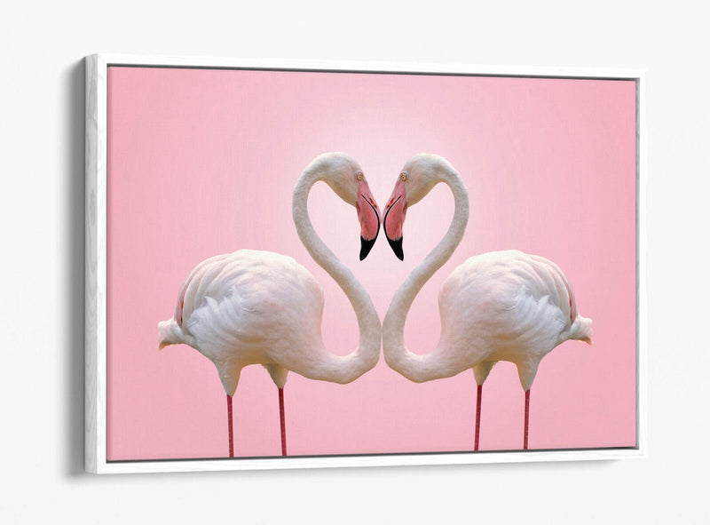 Flamingo Canvas Art - Premium Float Effect Canvas Wall Decor With Love Heart Print