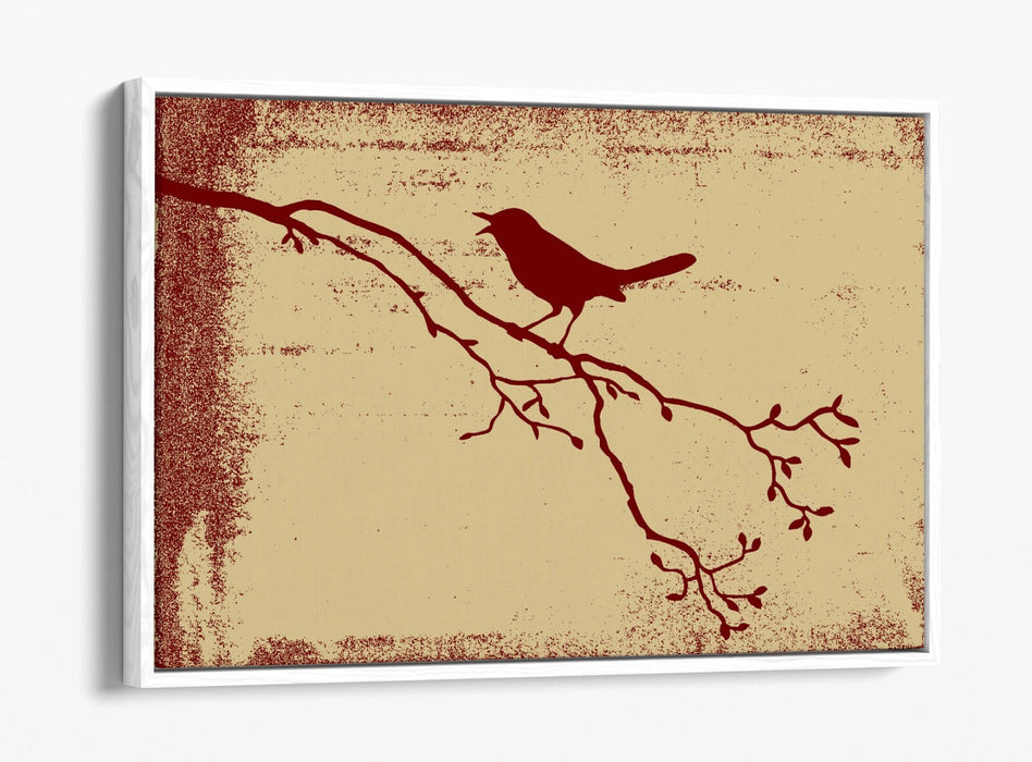 Float Effect Canvas Art - Red Bird Silhouette Tree Branch Wall Decor Print