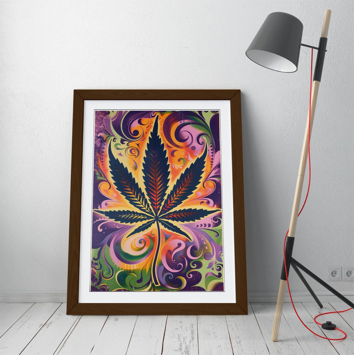 Weed Leaf Wall Art - Funky Multi Colour Framed Poster | Contemporary Decor