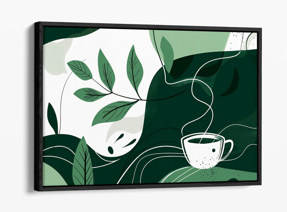 Canvas Wall Art - Float Effect Canvas With Green Plants & Coffee Decor Print