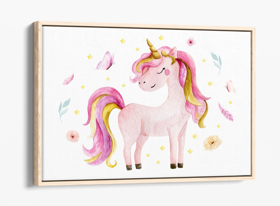Pink Unicorn Canvas - Float Effect Kids Wall Art With Premium Varnish Seal