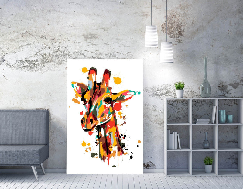 Giraffe Canvas Wall Art - Colorful Brush Stroke Animal Print on Archival Grade Canvas