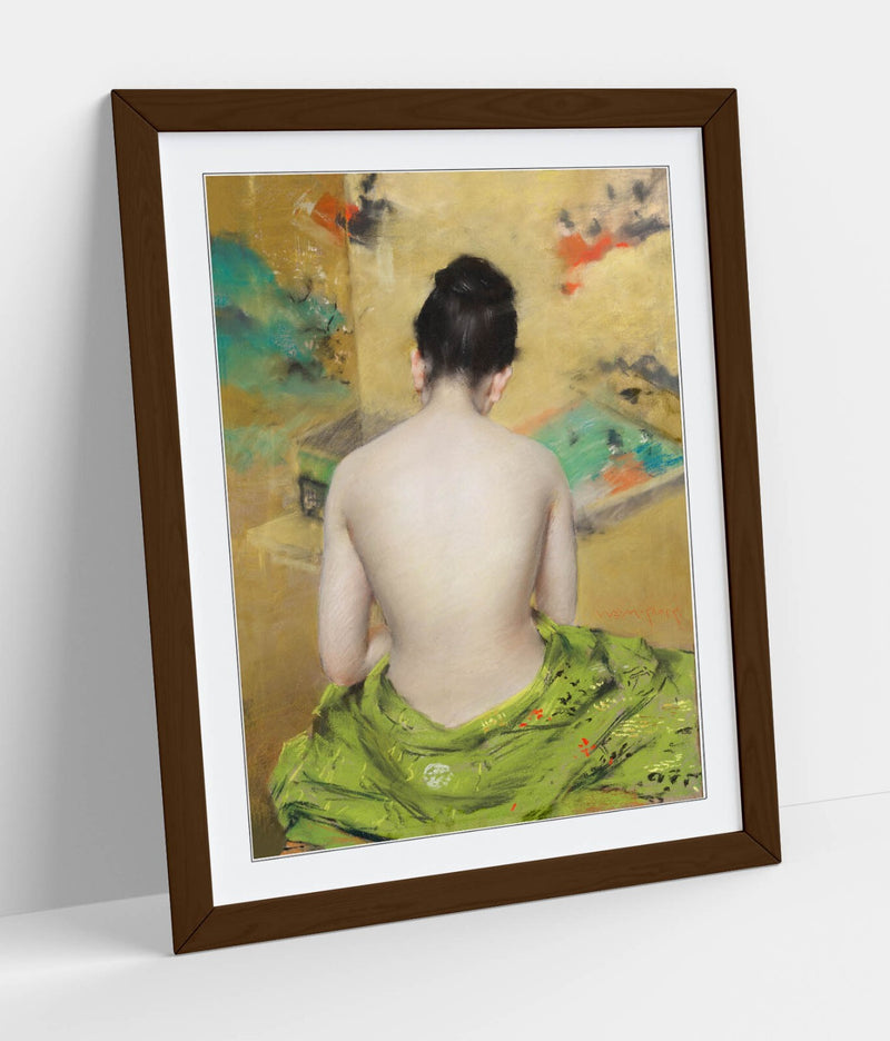 Framed Wall Art Poster - 'William Merritt Chase, Japanese Woman' Print in Woodgrain Frame
