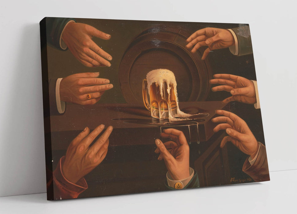 Canvas Wall Art – Men Reaching for Beer Print | Handmade Home Bar Artwork