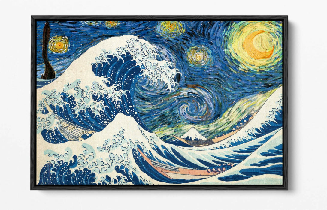 HOKUSAI GREAT WAVE VAN GOGH STARRY NIGHT -FLOAT EFFECT CANVAS WALL ART PIC PRINT