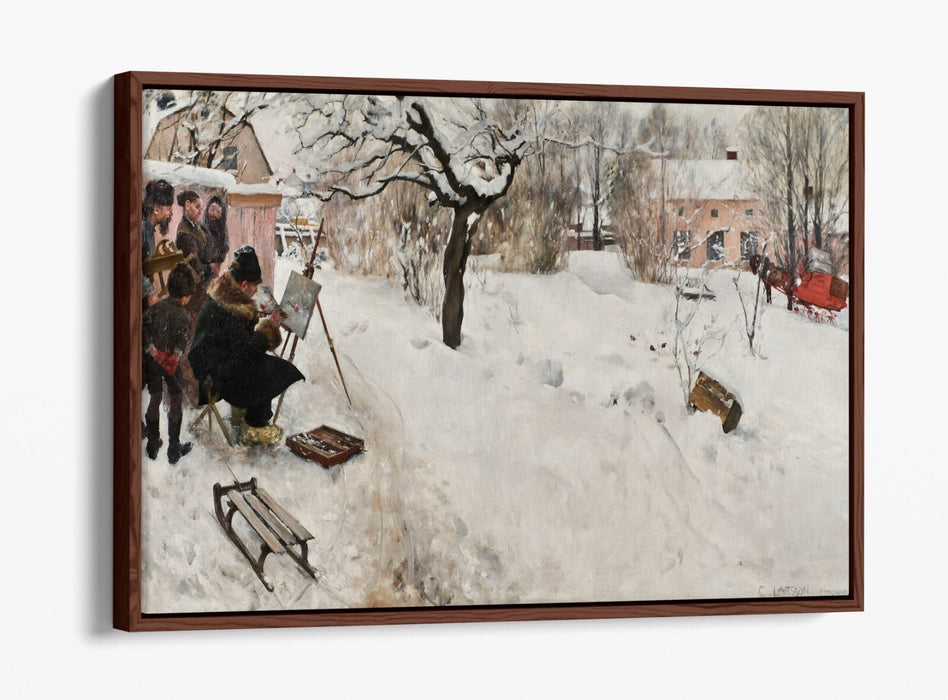 Float Effect Canvas Art – Carl Larsson Winter Painting Print on MDF Frame