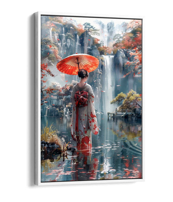 Float Effect Canvas Art – Japanese Geisha Waterfall Print | Handmade UK Canvas