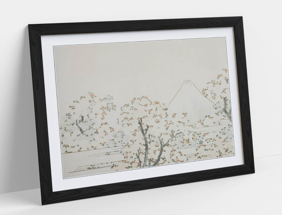 Framed Art Poster - Mount Fuji Cherry Blossom Wall Art Print With Wood Grain Frame