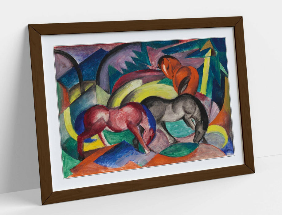 Framed Art Poster - Franz Marc Three Horses Blue Pink Red Artwork | Handmade UK Frame