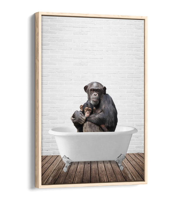 MONKEY CHIMP IN BATHTUB -QUIRKY BATHROOM FLOAT EFFECT CANVAS WALL ART PRINT