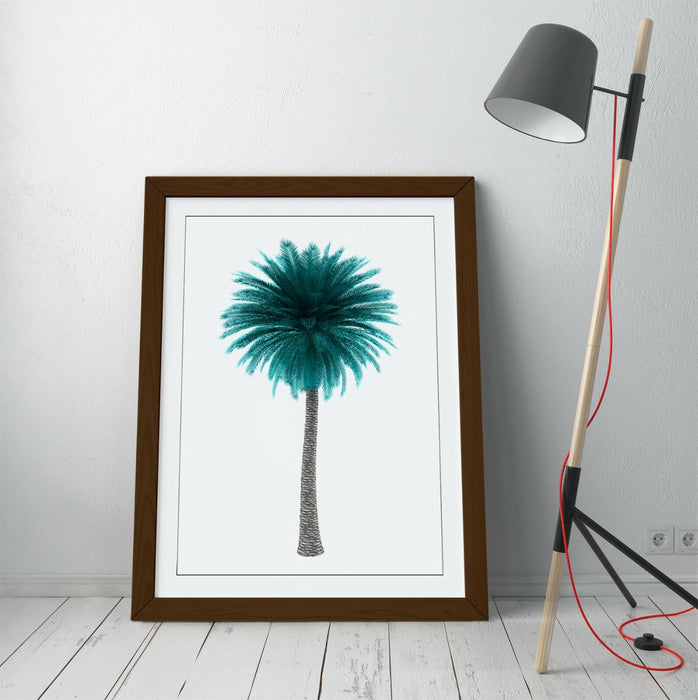 TEAL PALM TREE -ART FRAMED POSTER PICTURE PRINT ARTWORK-