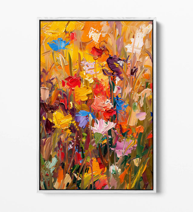 BOUQUET FLOWERS YELLOW IMPRESSIONIST STYLE DECOR FLOAT EFFECT CANVAS ART PRINT