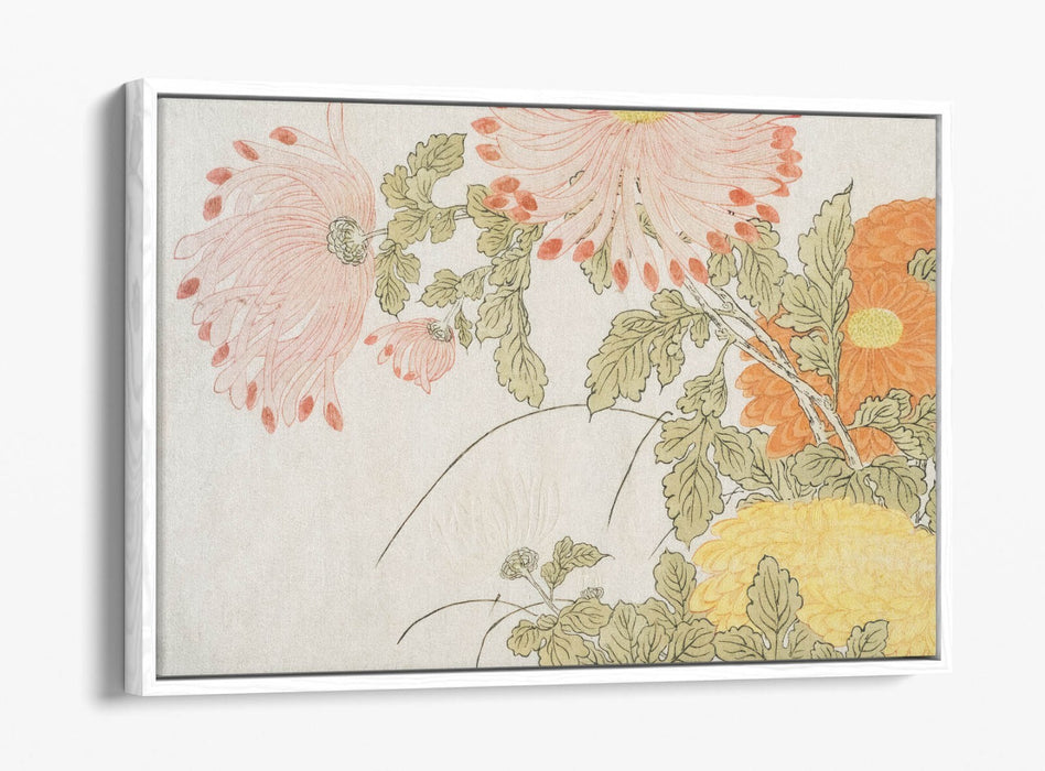 Canvas Wall Art Print – Handmade Chrysanthemums Botanical Wall Decor With Float Effect Frame