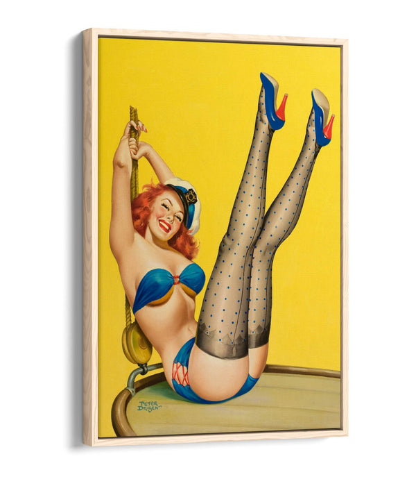 Pin Up Girl Canvas - Vintage Wall Art With Sailor Outfit Print | Float Effect