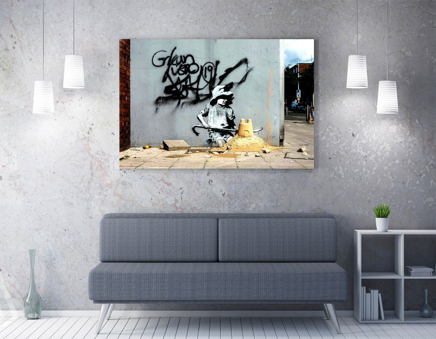 Banksy Canvas Art - Handmade Sandcastle Graffiti Wall Art Print | Ready To Hang