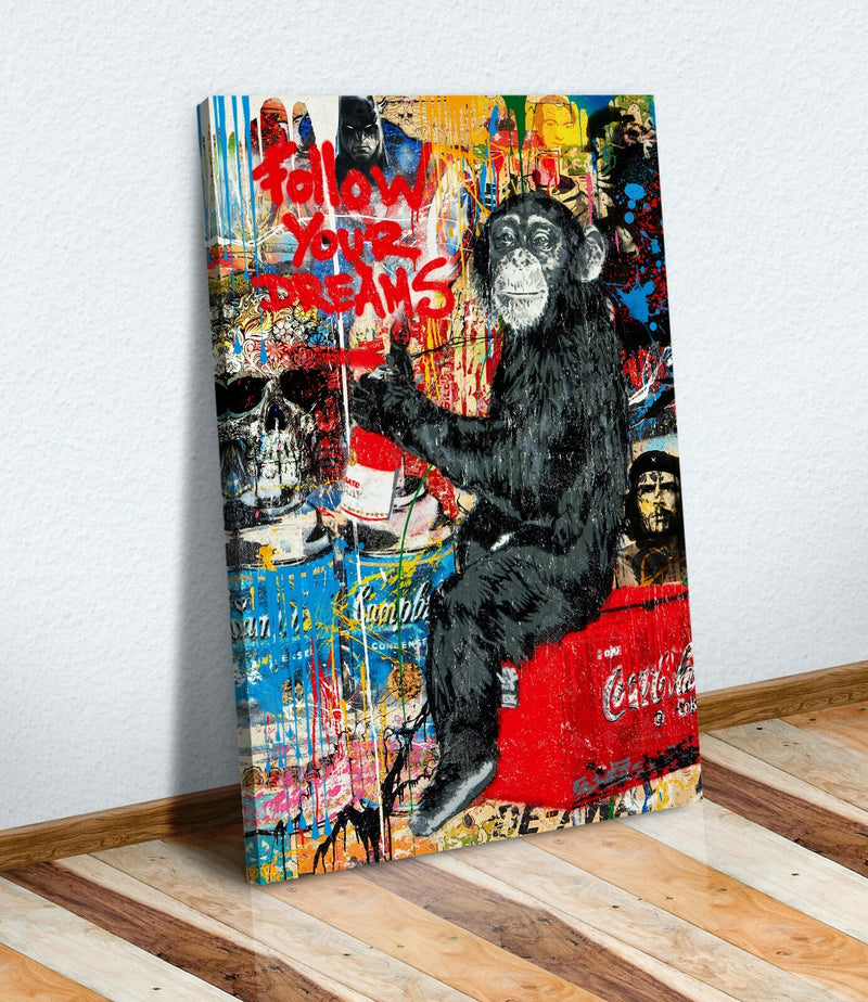 Graffiti Canvas Art – Banksy Style Print | Follow Your Dreams Urban Street Wall Decor
