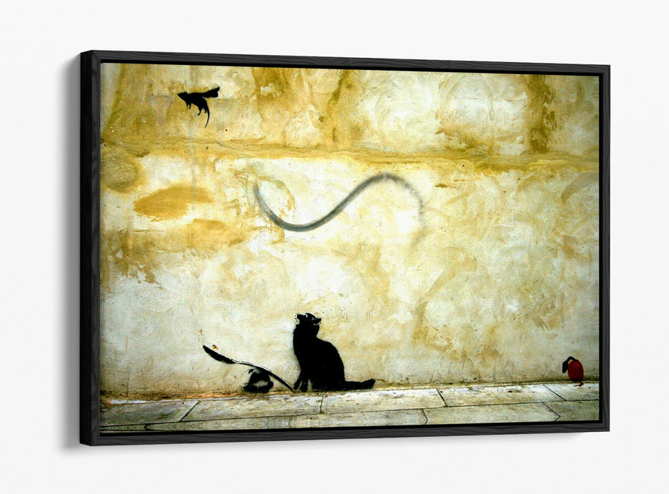 BANKSY CAT AND MOUSE -FLOAT EFFECT CANVAS WALL ART PIC PRINT-