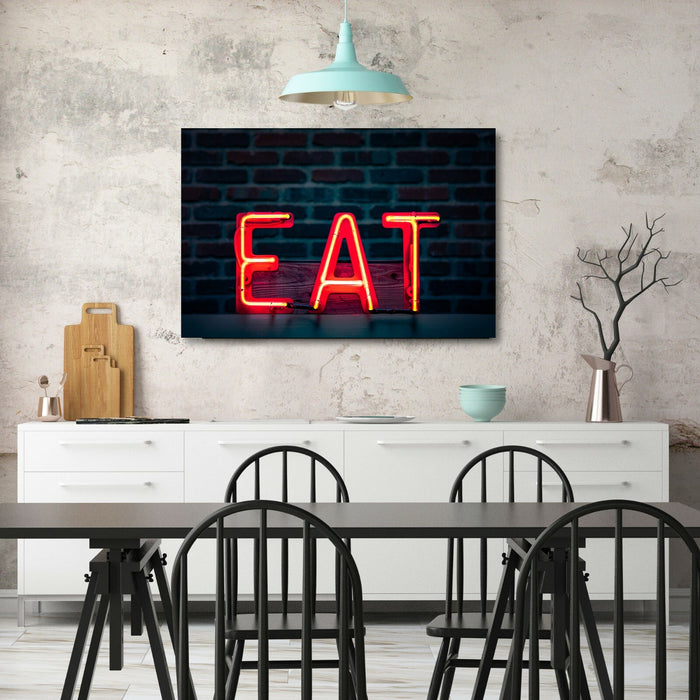 Neon Eat Sign | Handmade Canvas Wall Art - Vibrant Neon Print For Kitchen Decor