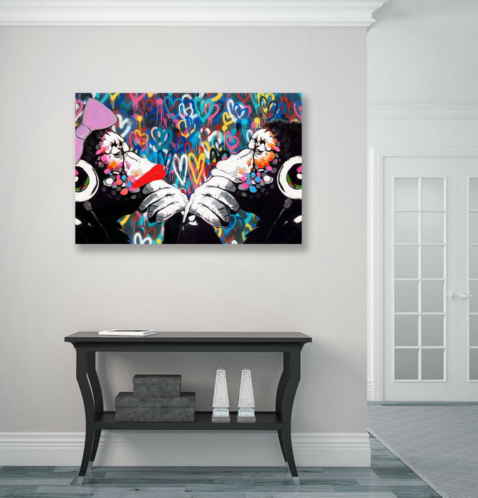 MONKEY DJ BANKSY STYLE LOVE WALL CANVAS STREET WALL ART PRINT - DOUBLE GORILLA