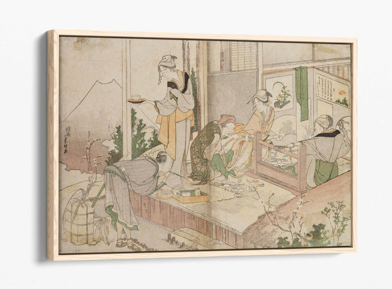 Canvas Wall Art - Hokusai Family Scene Float Effect Premium Canvas Print