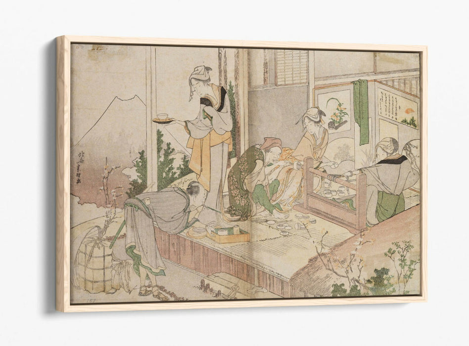 HOKUSAI, UNTITLED FAMILY SCENE -FLOAT EFFECT CANVAS WALL ART PIC PRINT- JAPANESE