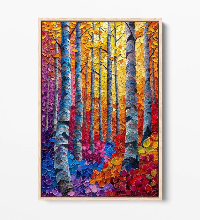 Forest Canvas Art – Multi Colour Birch Tree Wall Art | Float Effect Print