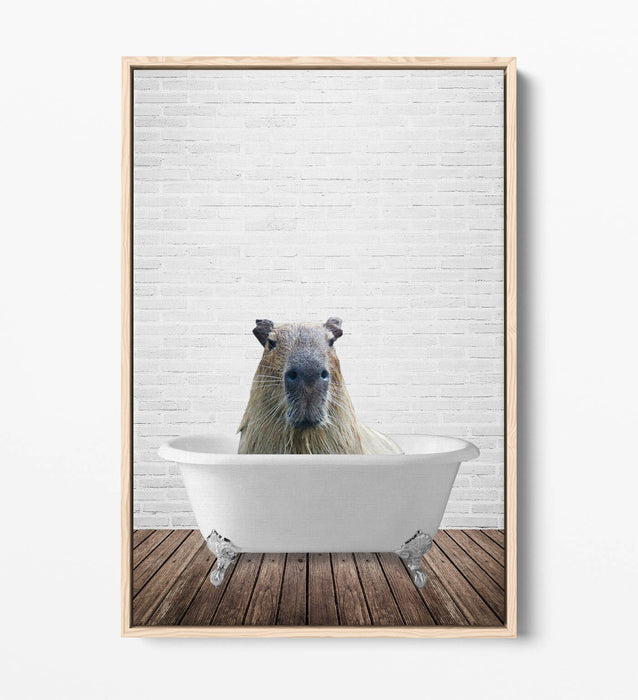 CAPYBARA IN BATHTUB -QUIRKY BATHROOM FLOAT EFFECT CANVAS WALL ART PIC PRINT