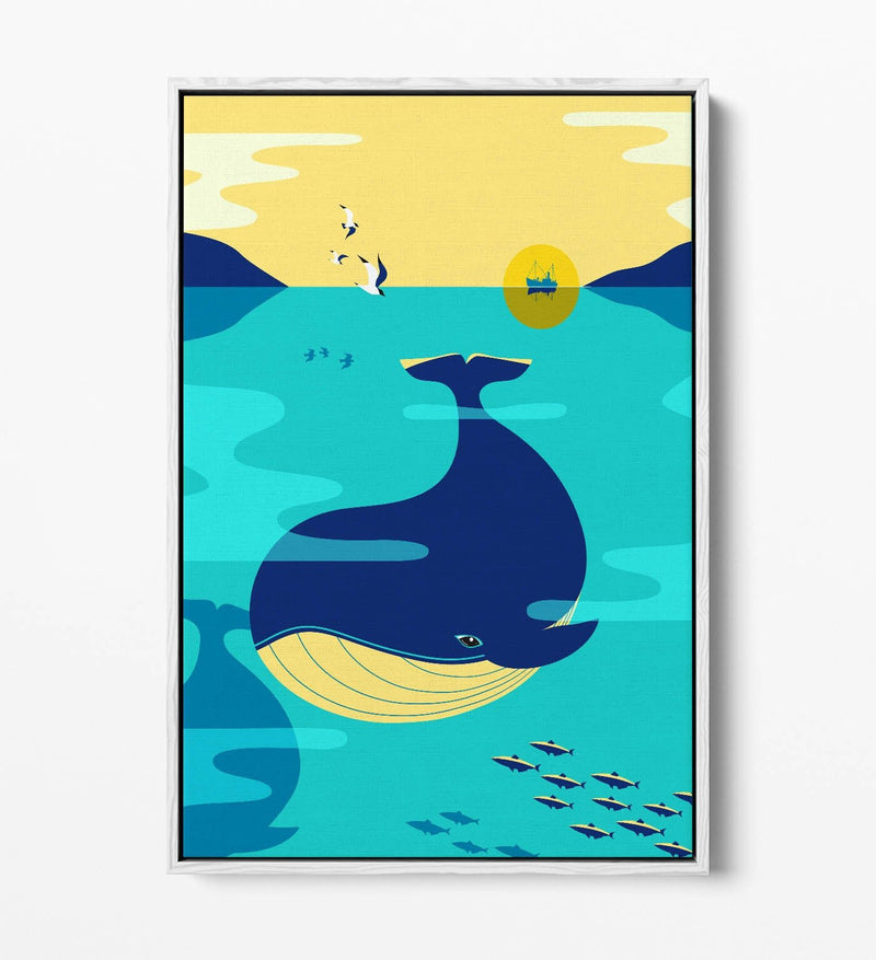 Blue Whale Canvas Art – Minimalist Ocean Wall Decor | Float Effect Canvas Print