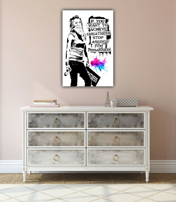 BANKSY STYLE CANVAS STREET WALL ART PRINT ARTWORK  VARNISHED ACHIEVE GREATNESS